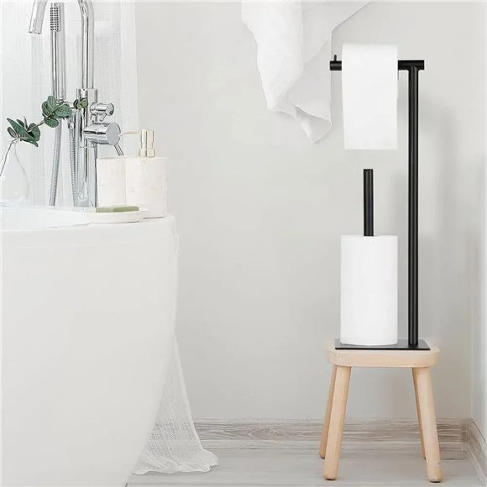 Black Toilet Paper Holder Stand, Bathroom Toilet Tissue Paper Roll Storage